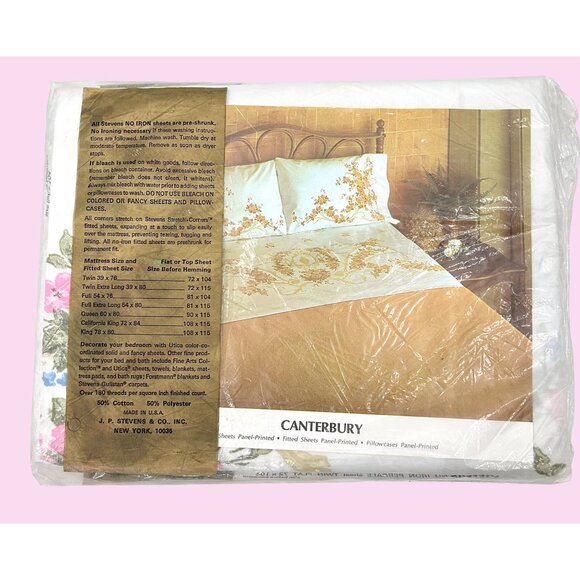 NIP Vintage Stevens Utica Canterbury Twin Flat Sheet Floral Print No Iron - Picture 3 of 3